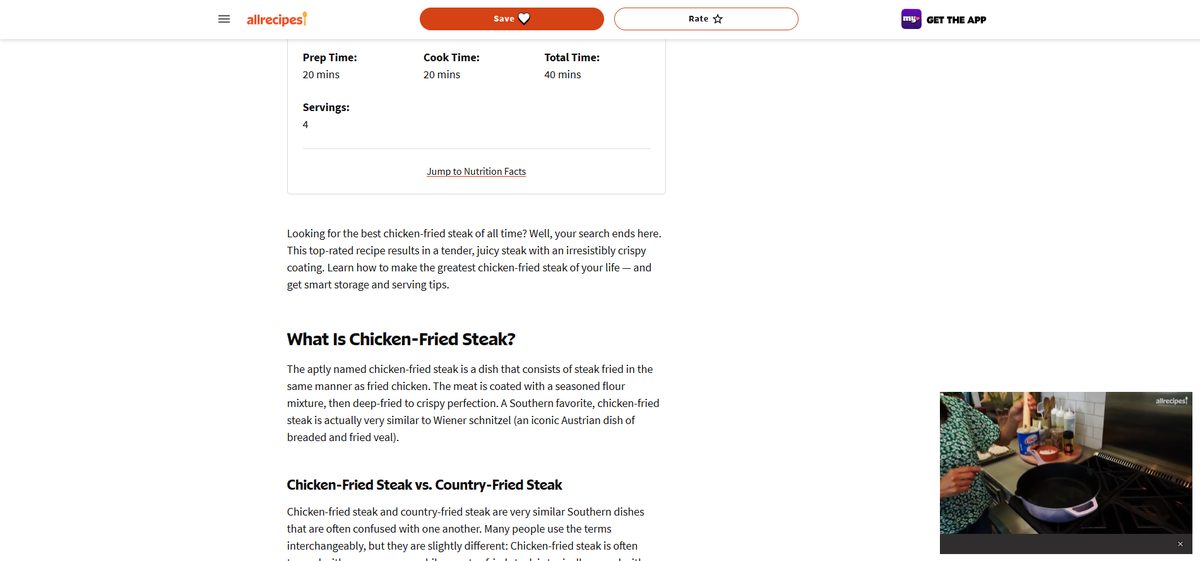 The same recipe page with Ron's Tech Net on: the side ads are gone