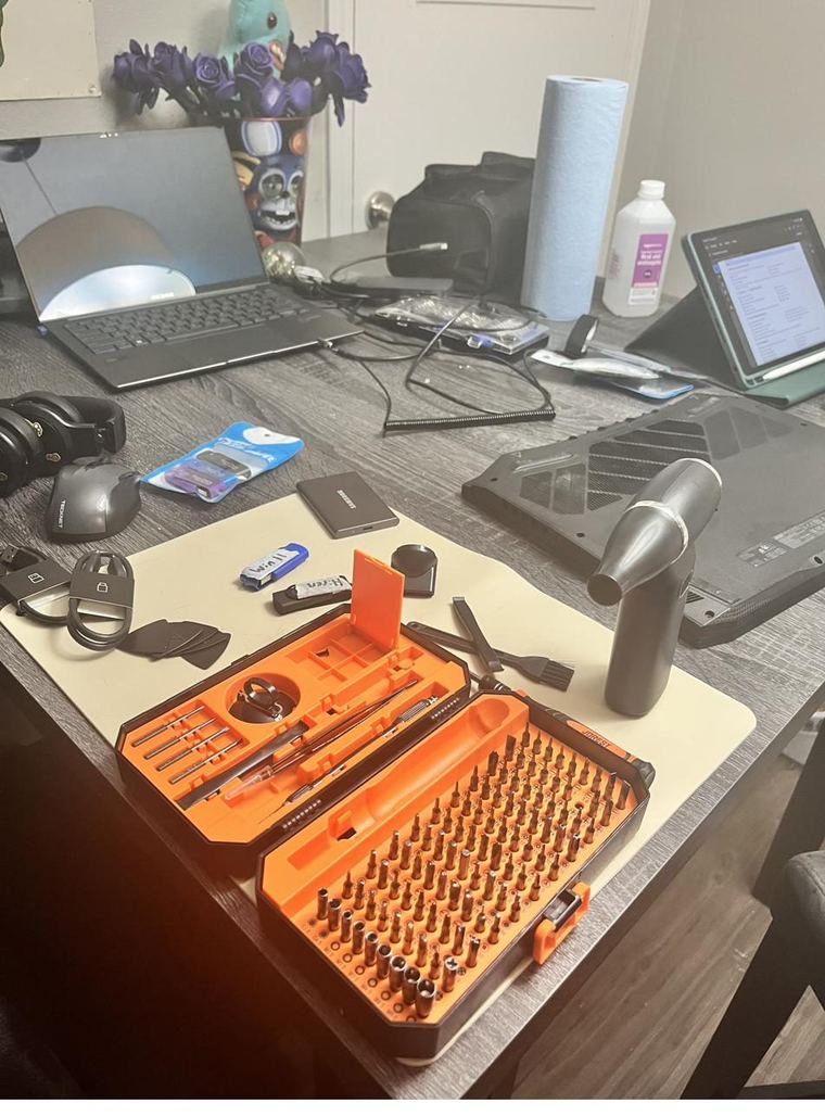 Precision screwdriver kit open on the bench